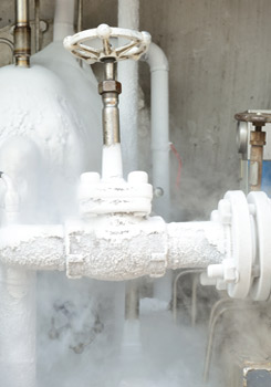Image of a valve frozen over by liquid argon