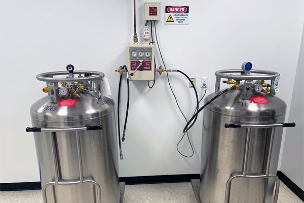 Image of two gas cylinders with a safety setup